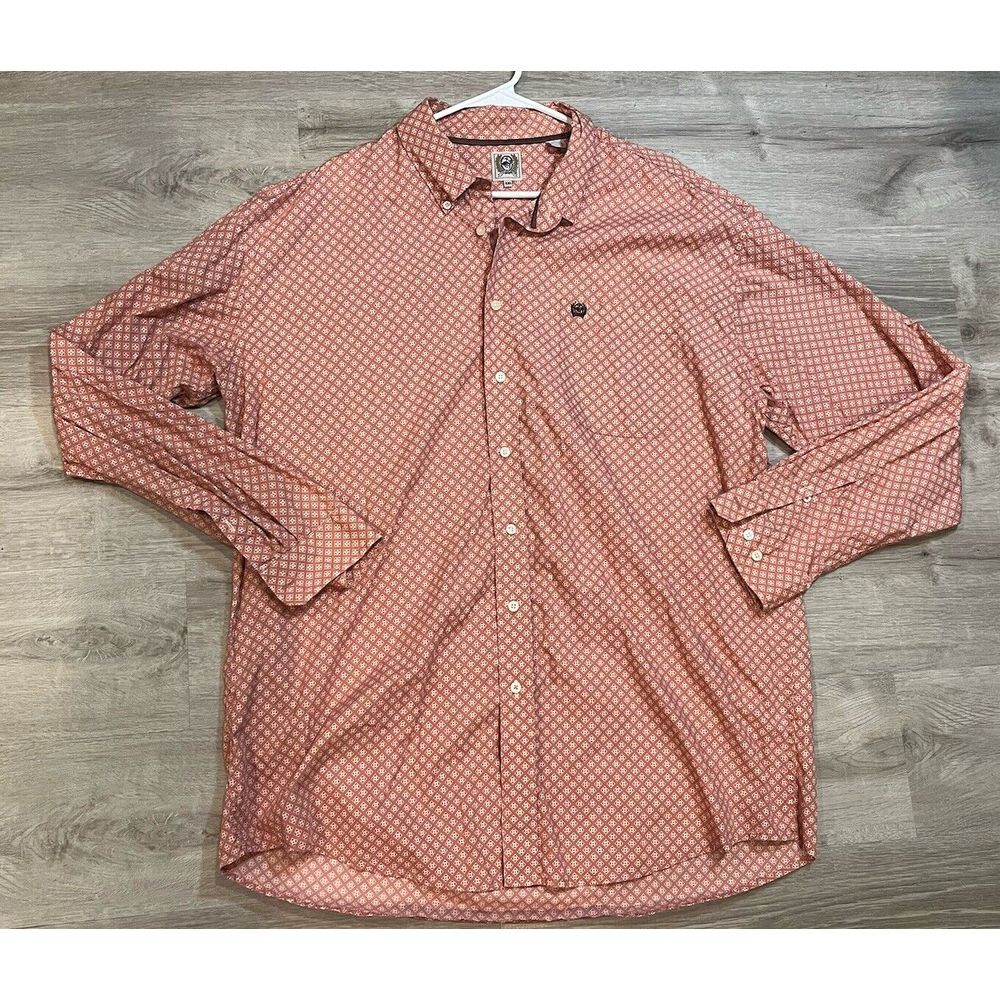 Cinch‎ Burgundy Floral Geometric Long Sleeve Western Button Down Shirt Mens XXL